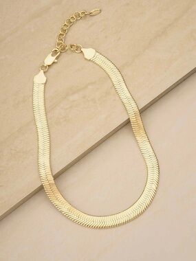 Gold Herringbone Snake Chain Necklace - Elegant Women's Jewelry